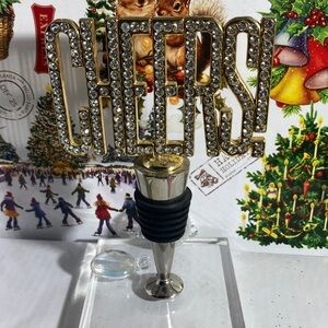 Pier 1 Gold and Silver Cheers Bottle Stopper